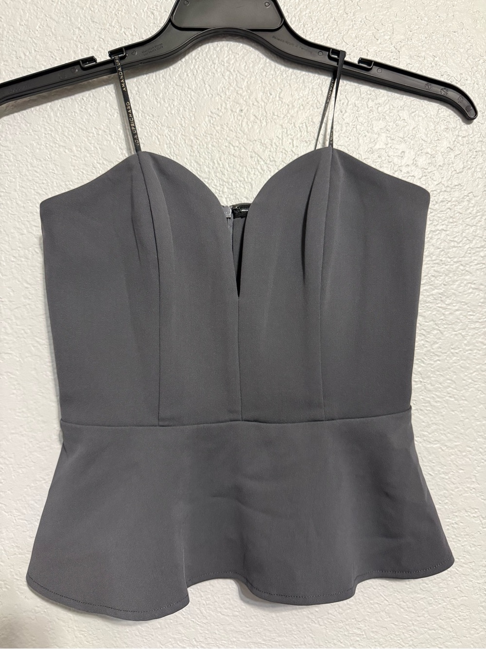 Amanda Uprichard Strapless Peplum Top in Charcoal Gray